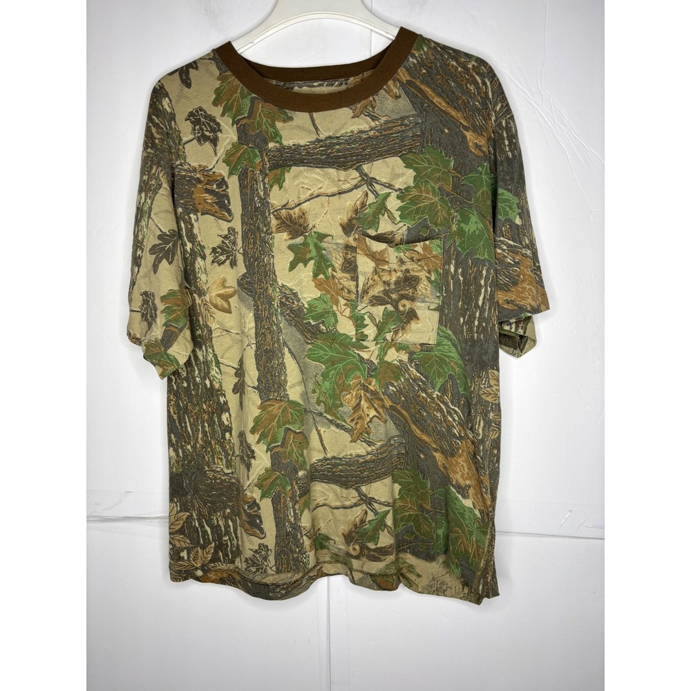 Realtree Mens Camouflage Pocket T-Shirt Short Sleeve Green Brown XL